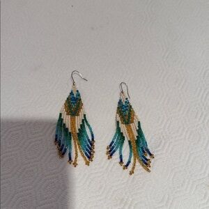 Elegant Beaded Earrings in Gold and Blue